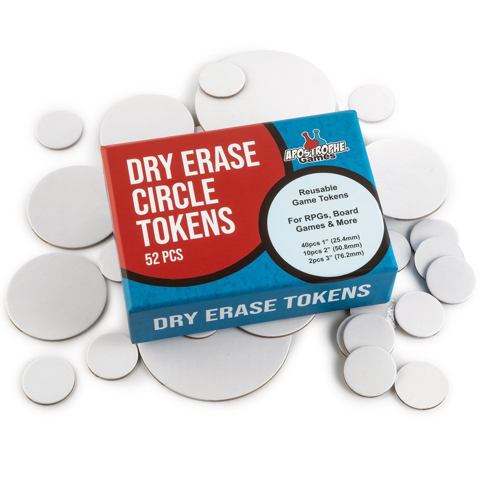 Apostrophe Games Dry Erase Tokens - 52 Reusable Board Game Pieces (1", 2" & 3"), DIY, RPG Create Your Own Custom Tiles
