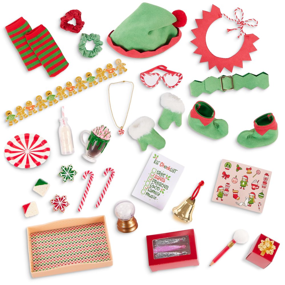 Our Generation Christmas Elf Advent Calendar - 46 cm Doll Accessories - Advent Calendar with 24 Days of Gifts - Doll Elf Costume & Festive Accessories - Toy for Children from 3 Years