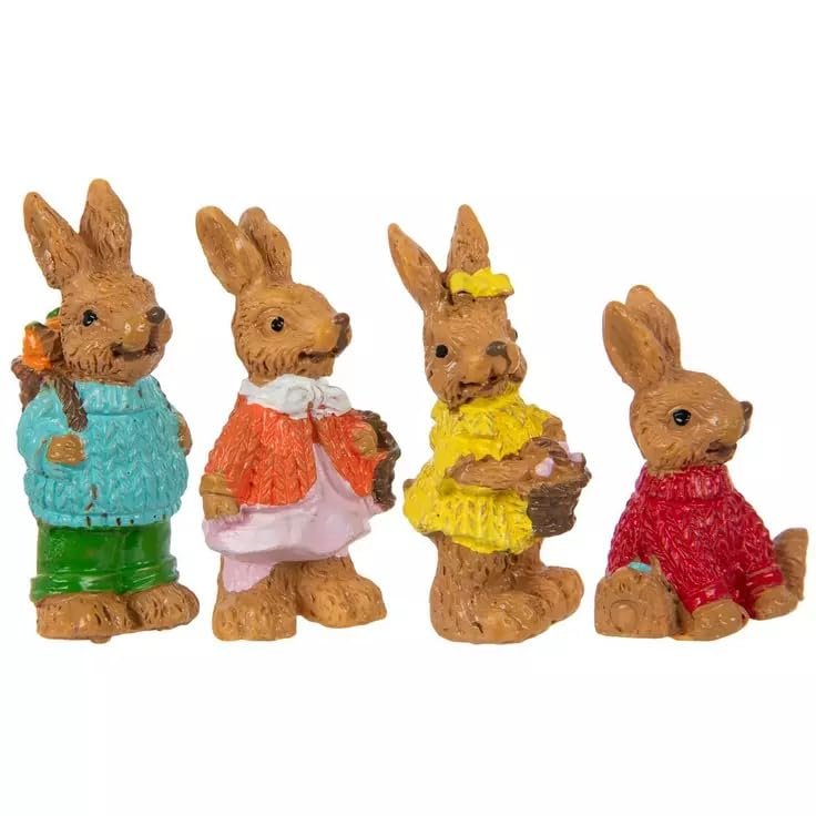 3D Miniature Resin Bunny Figurines for Easter Decor - 4 Pieces