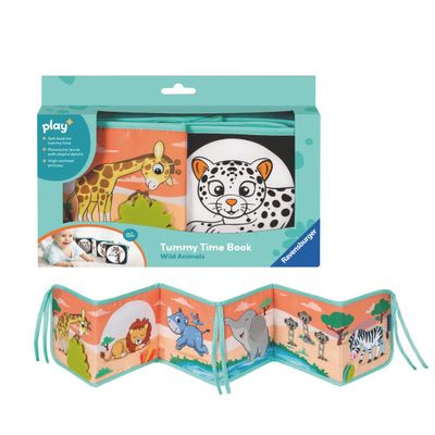 Ravensburger Play+ Tummy Time Book - Wild Animals | Dual-Sided Baby Book | Encourages Early Sensory Development