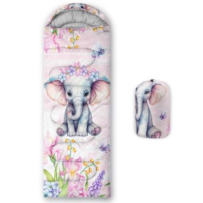 AILONEN Kids Kawaii Elephant Sleeping Bags,Lightweight & Waterproof,3 Season Warm & Cool Weather,Flower Pink Sleeping Bags for Girls Adults,Travelling,Outdoors