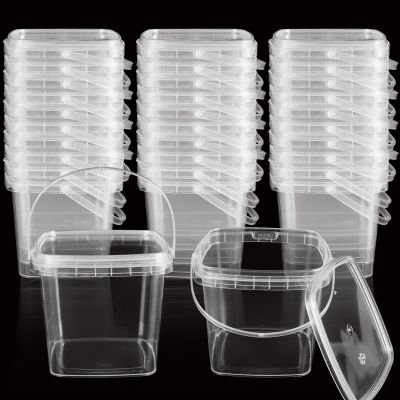 50PCS 10 oz Slime Containers with Lids and Handles, Plastic 300ml Storage Bucket Containers, Clear Empty Slime Buckets for Slime DIY Slime, Art Craft, Pigment, Small Tools, Part Material