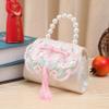 Mini Retro Handbag with Pearl handle, Vintage Embroidered Purse with Tassel for Little Girls, Chinese Knot view 3