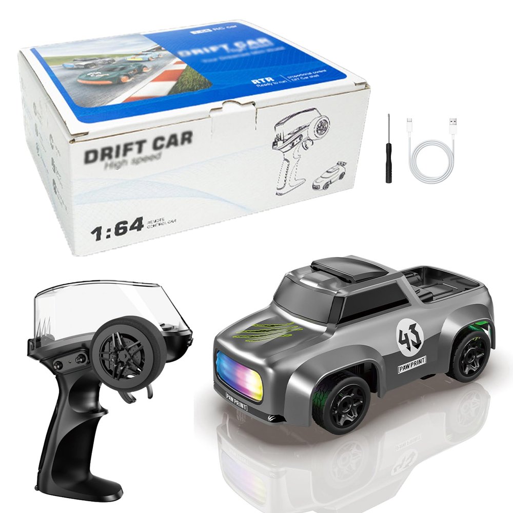 Authticar 1:64 Scales Mini RC Car, 2.4Ghz 4WD Desktop RC Drift Car, Handheld Racing Mini Vehicle with LED Lights, Rechargeable Electric Toy Birthday Gifts for Teens or Adults