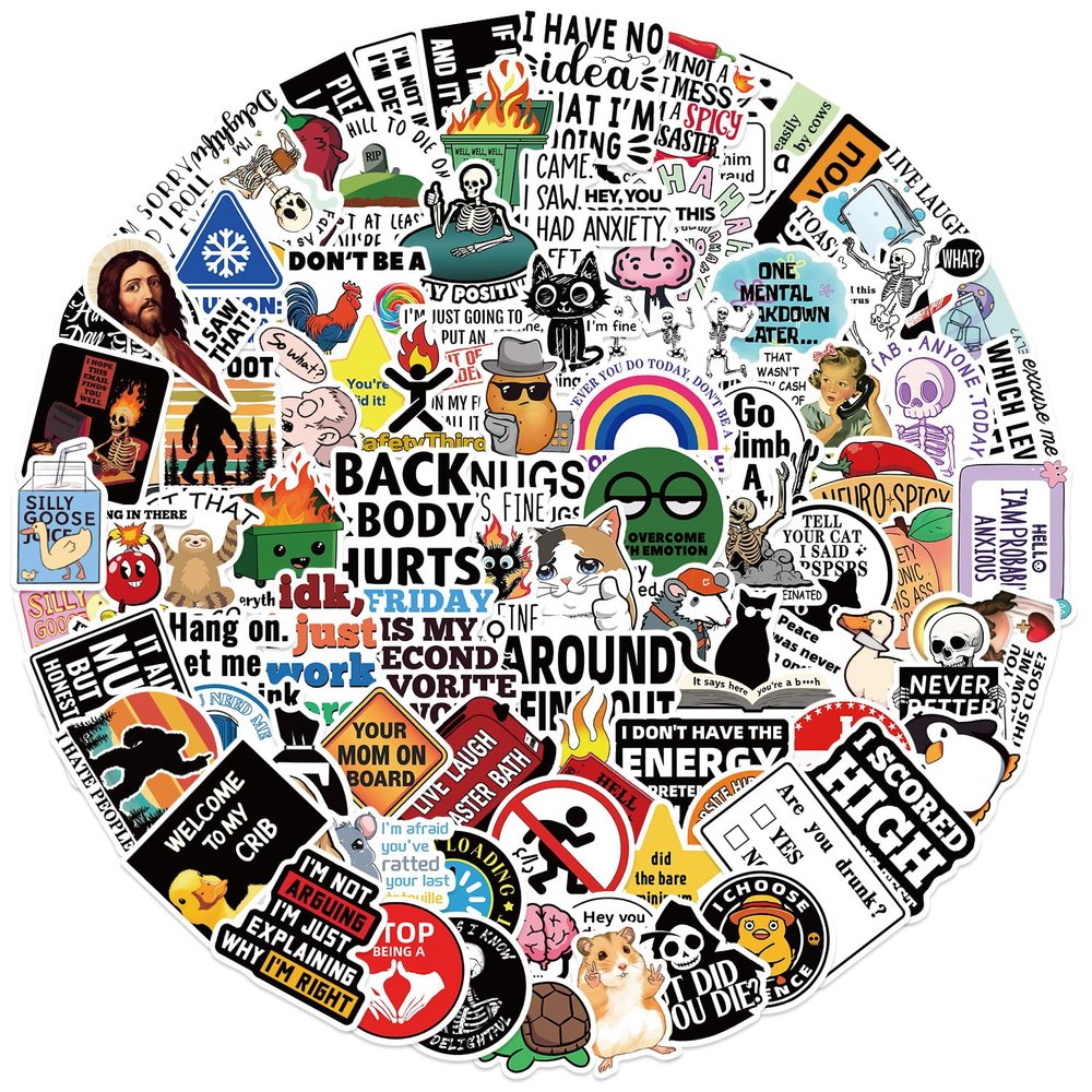 100pcs Funny Prank Meme Stickers Bulk, Snarky Meme Sticker for Kids Teens Adults, Snarky Vinyl Water Bottle Dirty Stickers Pack, Waterproof Cool Decals for Laptop Scrapbook Sarcastic Hard Hats