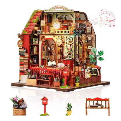 Foyucool DIY Miniature House Kit, Dollhouse Kit with Music and LED Light, Mini House Building Kits for for Adult to Building, Christmas Home Decorations Gifts for Family and Friends, Bookhouse
