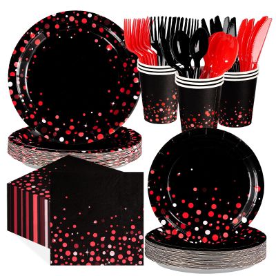 Grencian 168 Pcs Red and Black Birthday Party Decorations, Serves 24