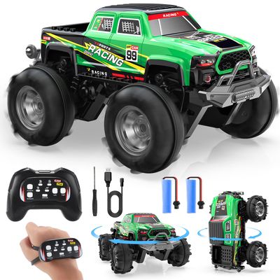 DEERC BG028 Amphibious RC Monster Truck/Boat, IPX7 Waterproof Remote Control Car W/Gesture Sensing Control, 2.4GHz 4WD RC Car W/ 360Rotation,Flowing Light,40mins Play RC Truck Toys for Kids Boys
