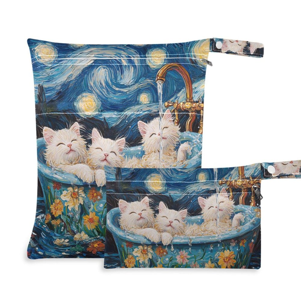 siphylline waterproof bag for baby 2 Pack wet bag for swimsuit with handles for pool, daycare Sweet Selkirk Rex Cats Retro Bathtub