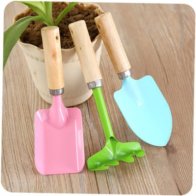 BESPORTBLE 3-pc Kids Garden Tool Set Mini Metal Trowel Rake Shovel Wooden Handles Safe Toys for Boys Girls