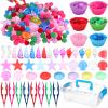 355 Pcs Summer Beach Sensory Bin Filler Fine Motor Toys Counting Sorting 200 Felt Toys 140 Resin Beach Creatures 8 Tweezers 6 Silicone Plates 1 Storage Box for Counting Sorting DIY Crafts(Summer) view 1
