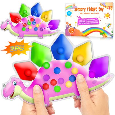 2PC Pink Dinosaur Color Sorting Sensory Toys, Montessori Toy for Toddler Girl Fine Motor Skill Game Learning Activities Quiet Calm Down Fidgets for Classroom Valentine GIfts Easter for 3 4 5 Year Old