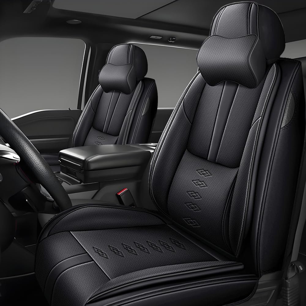 QUFEI Front Seat Covers for Jeep New Compass 2017,Leather Car Seat Covers,Soft Interior Accessories Seat Cushion Cover,Waterproof Automobile Seat Protectors for New Compass(Black,Deluxe)