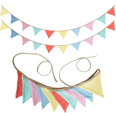 17 ft Pennant Banner Flags, Toddler Boy and Girl Room Decor Pennant, Nursery Garland Triangle Bunting Flag Baby Banner for Nursery Decor Baby Birthday Boho Wedding Shower Party (Macaroon, 2PCS)