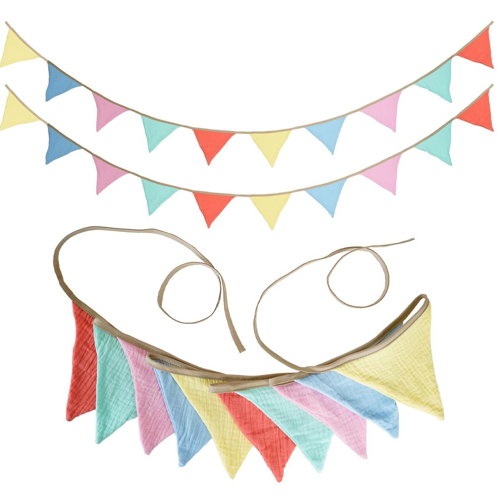 17 ft Pennant Banner Flags, Toddler Boy and Girl Room Decor Pennant, Nursery Garland Triangle Bunting Flag Baby Banner for Nursery Decor Baby Birthday Boho Wedding Shower Party (Macaroon, 2PCS)