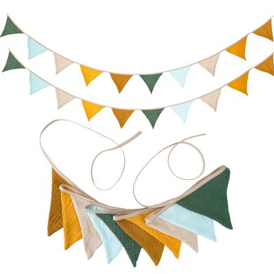 17 ft Pennant Banner Flags, Toddler Boy and Girl Room Decor Pennant, Nursery Garland Triangle Bunting Flag Baby Banner for Nursery Decor Baby Birthday Boho Wedding Shower Party (Yellow Brown, 2PCS)