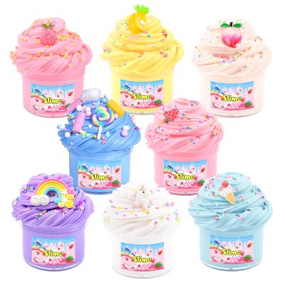 8 Pack Butter Slime Kit for Kids, Scented Butter Slime Party Favors with Peach, Unicorn, Rainbow Charms, Birthday Gifts for Girl Boys, Stretchy and Non-Sticky, Super Soft DIY Stress Relief Toy