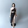1/6 Scale Female Clothes, Elegant Black One-Shoulder Light & Flowing Gauze Dress Clothing for 12-inches TBL Female Action Figure Body, 1/6 Tulle Skirt Suit for Action Figure Doll Costume Outfit view 1