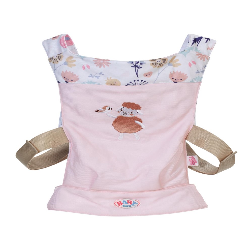 BABY born Baby Carrier - Doll Carrier for Children with 2 Viewing Directions & Adjustable Strap - Pink Carrier with Flower Details - Doll Accessories for All Dolls of Sizes 36 cm and 43 cm