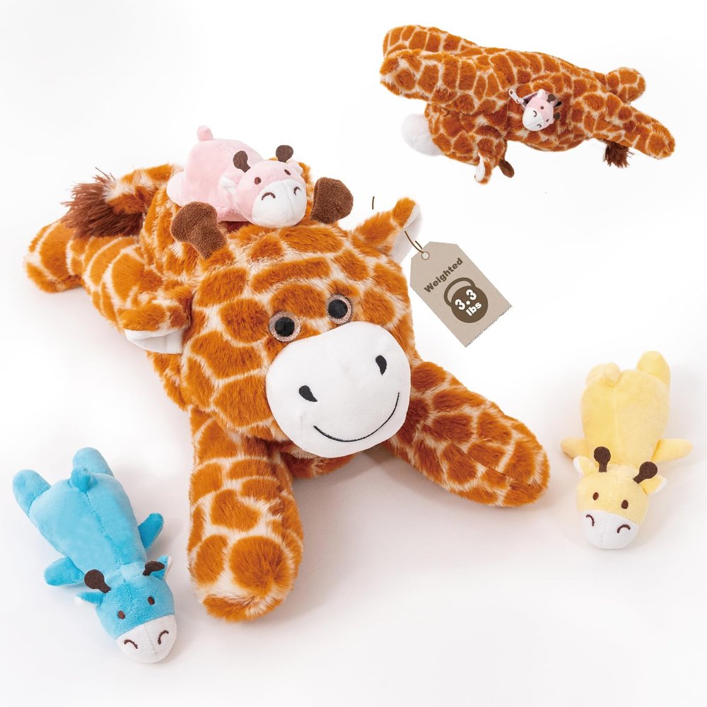 AmyToo Giraffe Stuffed Animals, Mommy Giraffe Plush with Baby, 4 Pcs Plush Toy for Girl Boy, Birthday Valentine's Gifts for Girlfriend, Kids, Toddler, Age 3-8, Yellow