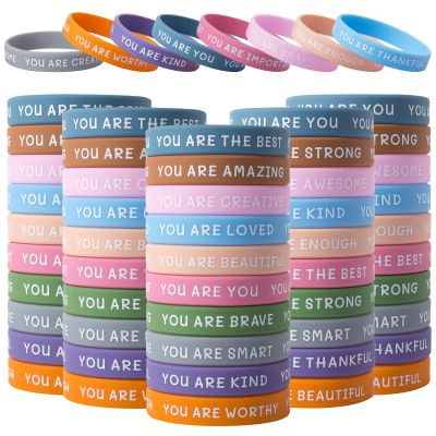 100 Pieces Motivational Wristbands Bulk for Student Colored Inspirational Rubber Bands Students Inspirational Bracelets Teacher for Kids Christmas Gifts Office Products