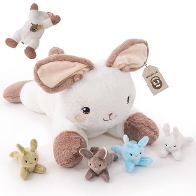 AmyToo Bunny Stuffed Animals, Mommy Bunny Plush with Baby, 5 Pcs Plush Toy for Girl Boy, Birthday Valentine's Gifts for Girlfriend, Kids, Toddler, Age 3-8, White