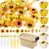 303Pcs Bee Sensory Bin Filler Fine Motor Toys Sunflower Counting Sorting 200 Felt Pompoms 40 Sunflowers 50 bees 6 Tweezers 6 Silicone Plates 1Storage Box for Counting Sorting DIY Crafts(Bee Sunflower) view 1