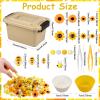 303Pcs Bee Sensory Bin Filler Fine Motor Toys Sunflower Counting Sorting 200 Felt Pompoms 40 Sunflowers 50 bees 6 Tweezers 6 Silicone Plates 1Storage Box for Counting Sorting DIY Crafts(Bee Sunflower) view 2