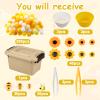 303Pcs Bee Sensory Bin Filler Fine Motor Toys Sunflower Counting Sorting 200 Felt Pompoms 40 Sunflowers 50 bees 6 Tweezers 6 Silicone Plates 1Storage Box for Counting Sorting DIY Crafts(Bee Sunflower) view 3