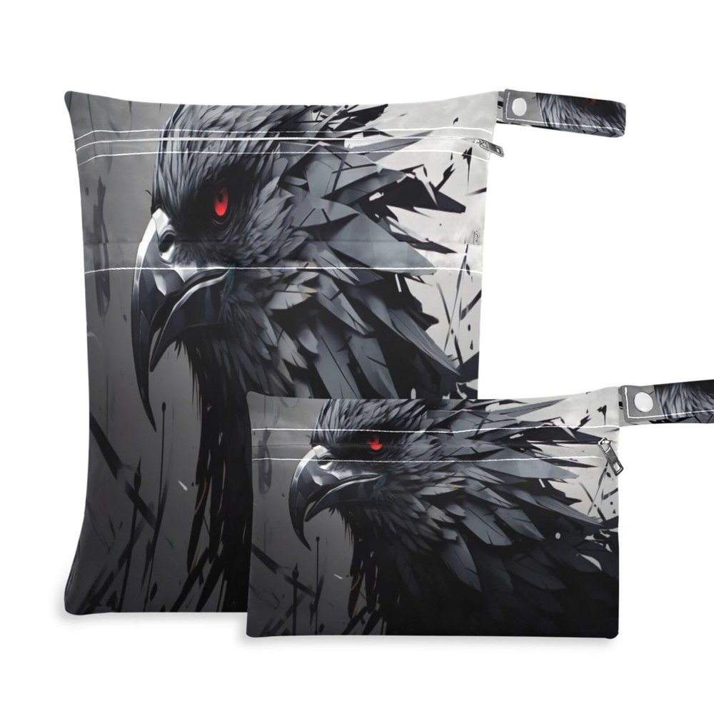 Coikll Wet Dry Bags for Cloth Diaper 2 Pack Waterproof Yoga Gym Bag for Swimsuit Wet Clothes Baby Items-Crow Head Pattern