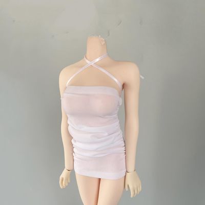 1/6 Scale Female Clothes, Ruffled Halter Crossover Dress for 12-inches Action Figure Body, 1/6 Female Doll Costume Tight-Fitting Skintight Thin Short Hip Skirt Dress Clothing (White)
