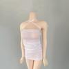 1/6 Scale Female Clothes, Ruffled Halter Crossover Dress for 12-inches Action Figure Body, 1/6 Female Doll Costume Tight-Fitting Skintight Thin Short Hip Skirt Dress Clothing (White) view 1