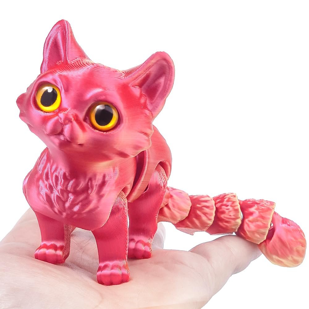 WUQIREN 3D Printed Cat,3D Printed Animals Fidget Toys Decor for Stress Relief,Desktop Decoration,Easter Basket Stuffers,Gift for Kids (Red)