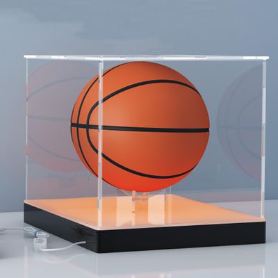 12'' Acrylic Display Case with RGB LED Lighted Base & Ball Holder, App & Controller, 16 Million Colors, Music Sync & Timer, Showcase Fullsize Basketball, Football, Mini Helmet, Collectibles