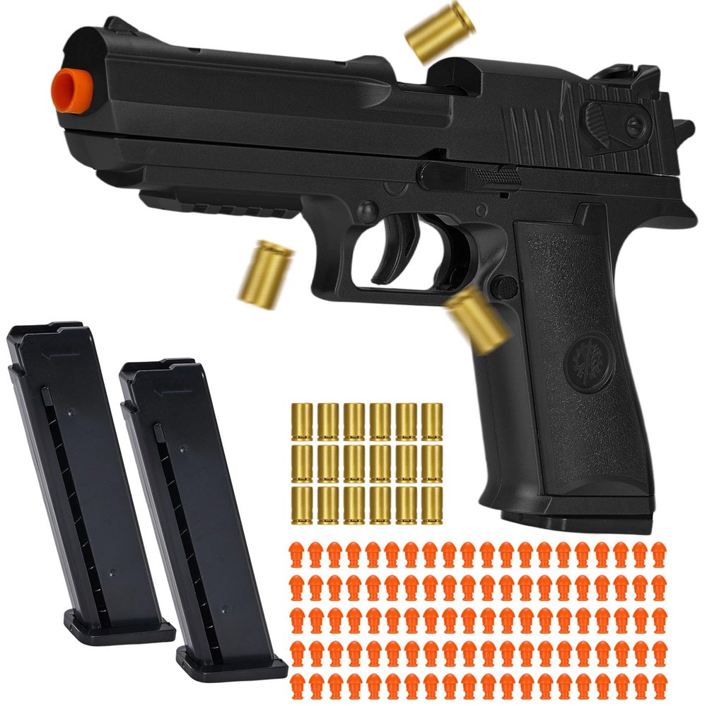 Automatic Shell Ejecting Toy Gun with 100 Soft Bullets,Realistic Toy Gun Pistol,Christmas Birthday Gifts for Kids Adults Boys Age 8+(Black)
