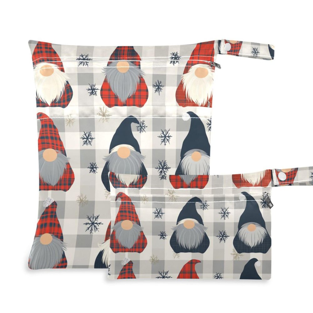 EtherSpher Colorful Gnomes Buffalo Plaid Snowflakes Christmas waterproof wet swimsuit bag 2 Pack diaper bag essential items with handles for pool, baby diapers
