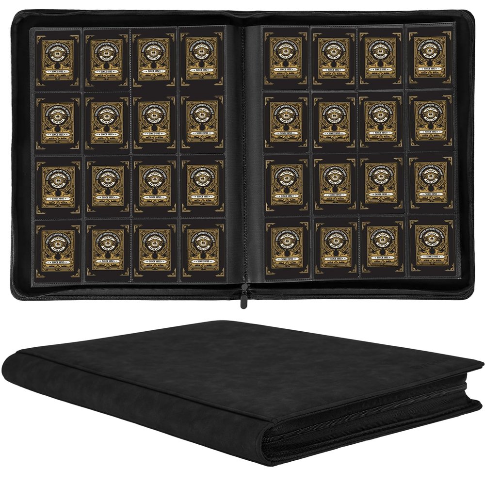 1000+ Pockets Trading Card Binder, 16 Pockets Trading Card Binder Ringless Side Loading Trading Card Album Folder for TCG,MTG,Sports Cards(black 1)