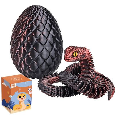 WUQIREN 24 inch Snake Fidget Toy, 3D Printed Snake with Egg, Realistic Slithering Design, Stress Relief Desk Decor, Easter Egg for Kids & Adults (Black-Red)