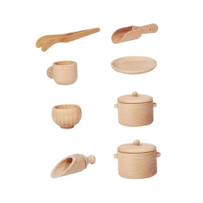 Gogogmee 1set Wooden Kitchen Tableware Boys and Girls Toy Dishes Utensils and and Play Kitchen Accessories for Preschool Development