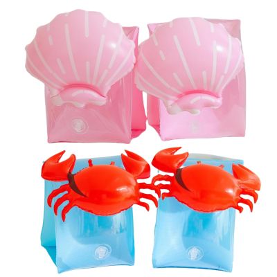 2 Pack Arm Floaties for Kids - Cute Cartoon Inflatable Pool Arm Floaties Swim Rings, PVC Arm Bands Floater Sleeves for Toddlers Children 3-5-6-12 Years (Watermelon) (Shell+Crab)