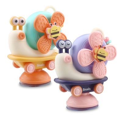 Baby High Chair Suction Toy, Snail Design Spinning Toy with Gears & Beads, Pastel Colors, Detachable Suction Cup for High Chair, Bath, & Table Play (2 Set)