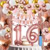 16th Birthday Decorations For Girls, 16 Year Olds Happy Birthday Banners Party Decor Foil Fringe Curtains Heart Star Confetti Balloons, 16th Rose Gold Party Supplies for Girls Women Her view 1