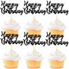 12 Pcs Happy Birthday Cupcake Toppers, Black Glitter Cupcake Decorations for Adult or Children Birthday Party Decorations view 1