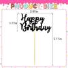 12 Pcs Happy Birthday Cupcake Toppers, Black Glitter Cupcake Decorations for Adult or Children Birthday Party Decorations view 2