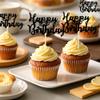12 Pcs Happy Birthday Cupcake Toppers, Black Glitter Cupcake Decorations for Adult or Children Birthday Party Decorations view 4