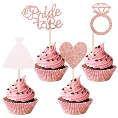 12 Pcs Bride to Be Cupcake Toppers Glitter Wedding Dress, Diamond Ring, Love Heart Picks for Bridal Shower, Wedding, or Engagement Theme Party Decorations