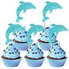 12 PCS Glitter Blue Dolphin Cupcake Toppers, Ocean Theme Cake Decor for Dolphin Themed Birthday Parties or Baby Showers view 1