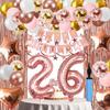 26th Birthday Decorations For Women, 26 Year Olds Happy Birthday Banners Party Decor Balloon Foil Fringe Curtains Heart Star Confetti Balloons, 26th Rose Gold Party Supplies for Girls Women Her view 1