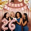 26th Birthday Decorations For Women, 26 Year Olds Happy Birthday Banners Party Decor Balloon Foil Fringe Curtains Heart Star Confetti Balloons, 26th Rose Gold Party Supplies for Girls Women Her view 2