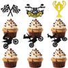 12 Pcs Motorcycle Cupcake Toppers - Glitter Motocross Dirt Bike Picks for Sports Theme Man & Boy Birthday Party Decorations view 1